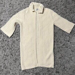 Vintage 60s 70s Crochet Woven Coquette Cardigan Size M